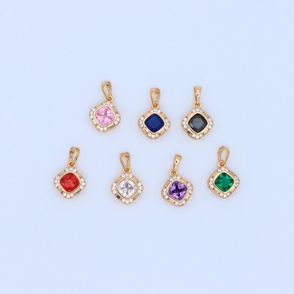 "Purple Cushion Stone Pendant in Gold Plated Brass with Crystal Halo, XPPT1770 - Picture 8 of 13